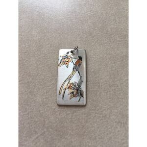 Vintage Reed & Barton Damascene Long Tailfeather Bird Flower Silvertone Pendant